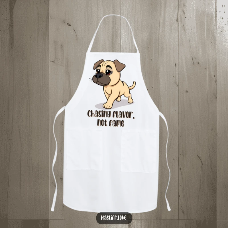 Funny Mastiff Apron: A dog comically chases its shadow, bringing a touch of playful energy to kitchen duties.