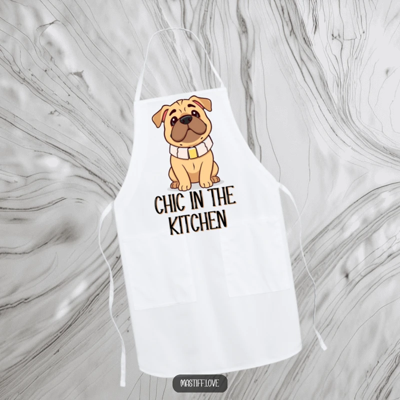 Funny Mastiff Apron: A dog looks endearingly clumsy in an oversized collar, adding humor to kitchen tasks.