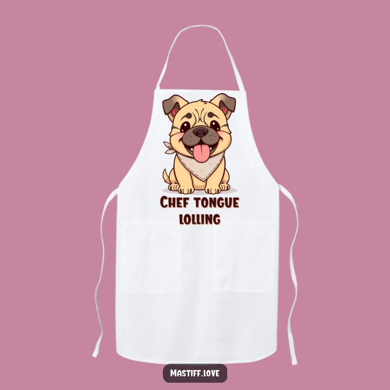 Funny Kawaii Mastiff Bandana Apron: Tongue Lolling, Kitchen Fun