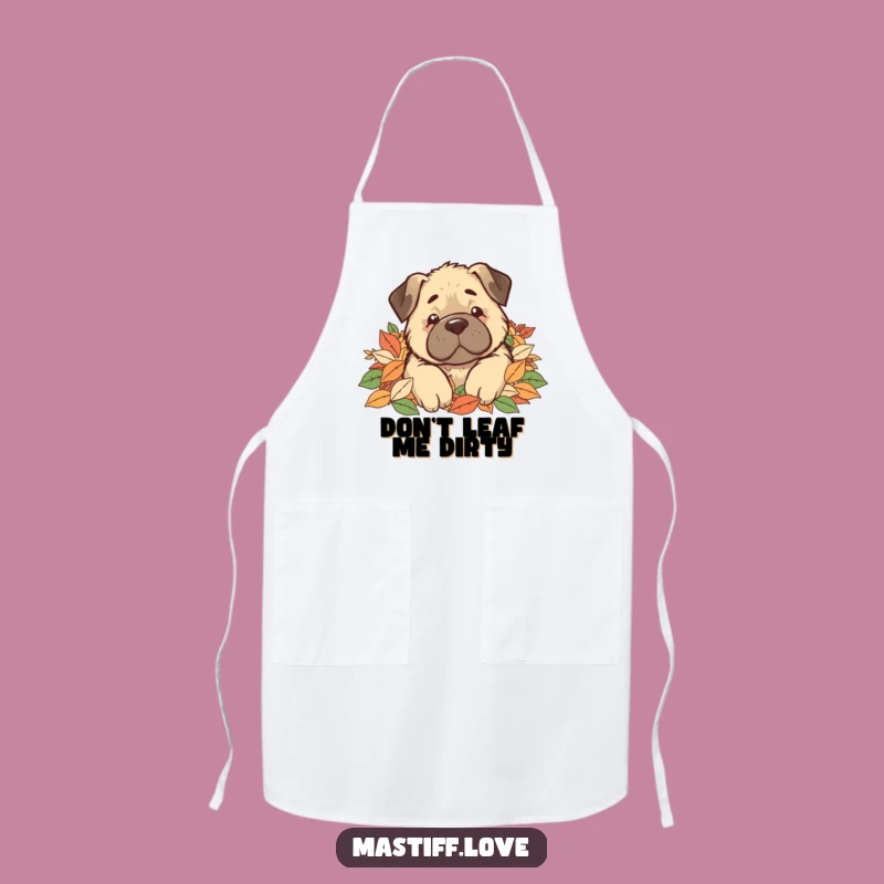 Funny Kawaii Mastiff Leaf Pile Apron, Autumn Kitchen Fun Gift