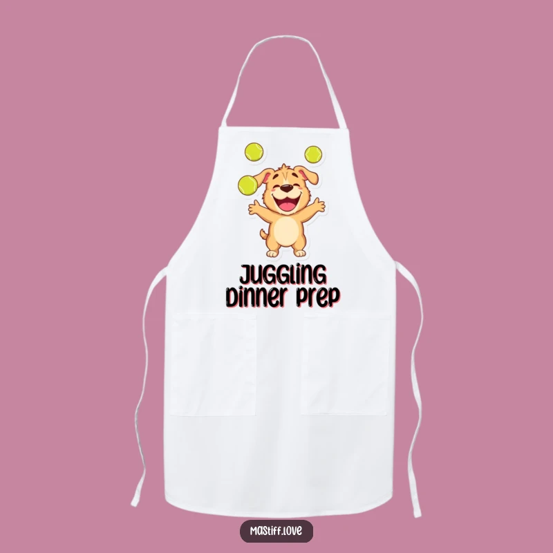 Funny Mastiff Apron: Juggling Tennis Ball Dog Kitchen Wear