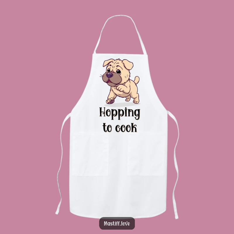 Clumsy Kawaii Mastiff Hop Apron: Endearing Dog Trying to Hop, Kitchen Fun Funny Gift