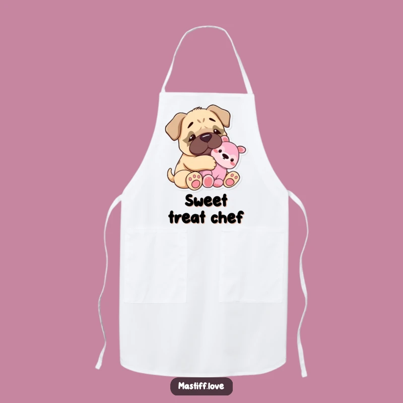 Funny Mastiff Snuggle Apron: Cook with Comfort, Featuring a Tiny Hugging Pup - A Fun Gift!