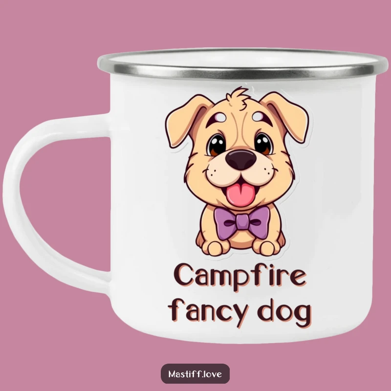 Funny Mastiff Bowtie Camping Mug: Dapper Dog Panting Enamel Mug, Outdoor Gift