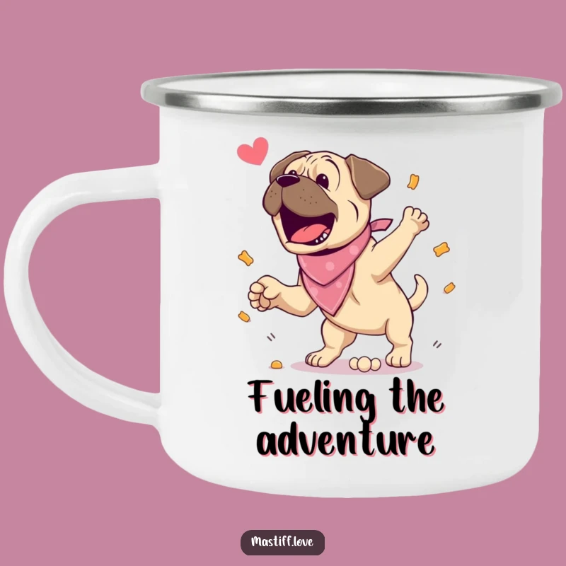 Funny Mastiff Treat Camping Mug: Adventure with an Excited Jumper, The Perfect Outdoor Funny Gift!