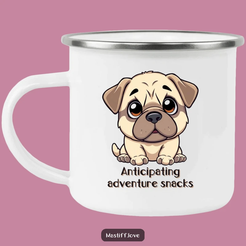 Funny Kawaii Mastiff Camping Mug: Innocent Anticipation Outdoors, Durable Funny Gift