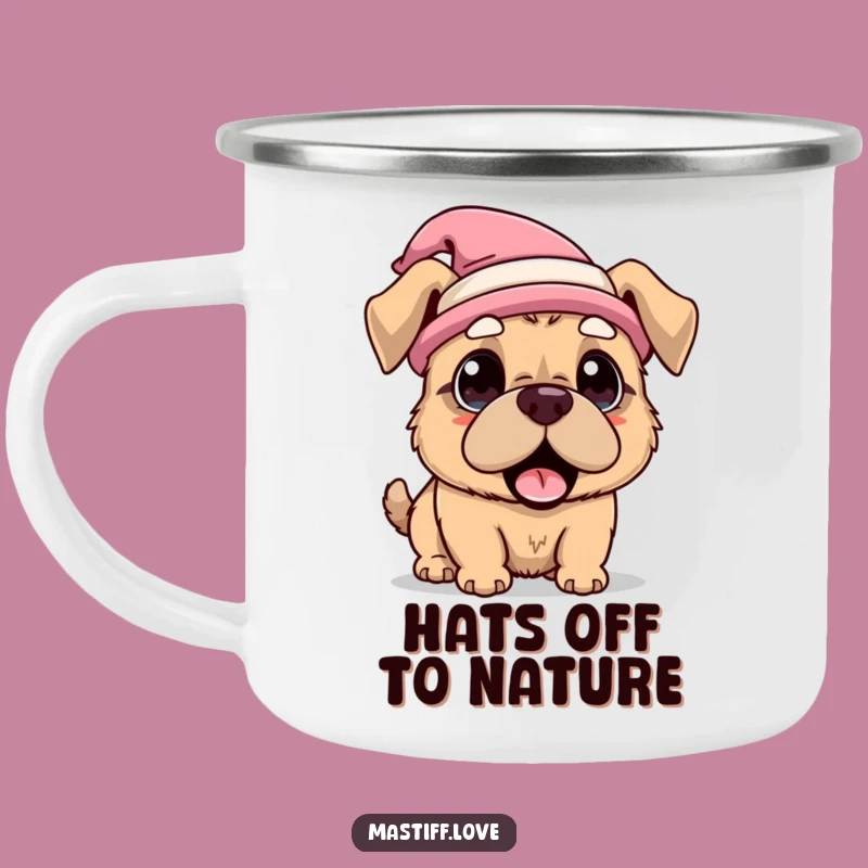 Funny Kawaii Mastiff Hat Surprise Camping Mug, Outdoor Whimsy Gift