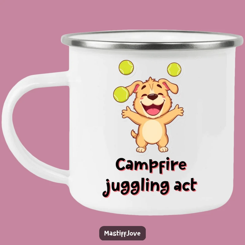 Funny Mastiff Camping Mug: Juggling Tennis Ball Dog Cup