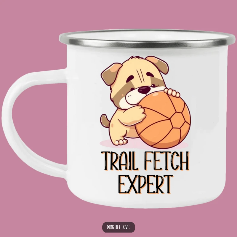 Funny Mastiff Camping Mug: Playful Dog Nudging Ball Enamel Mug, Outdoor Gift