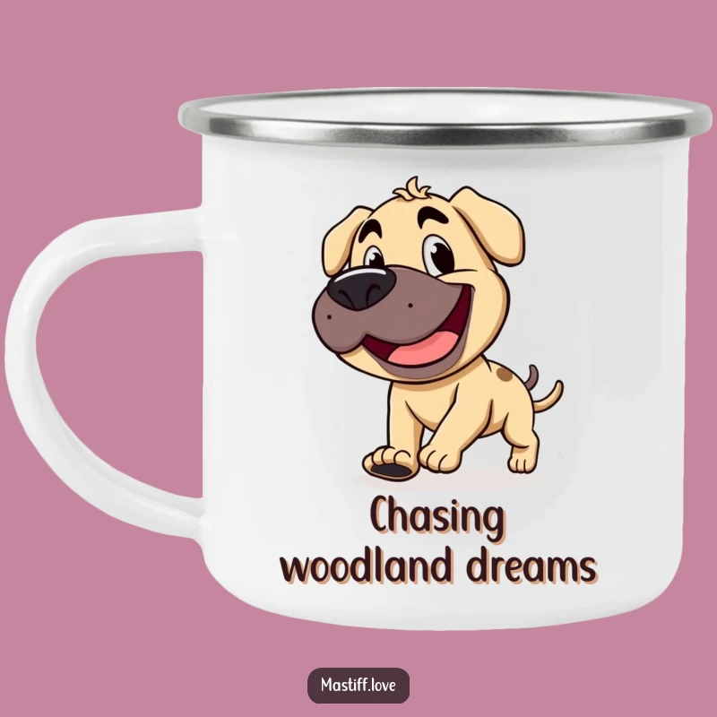 Funny Mastiff Goofy Camping Mug - Tail Chase - Trailside Silliness