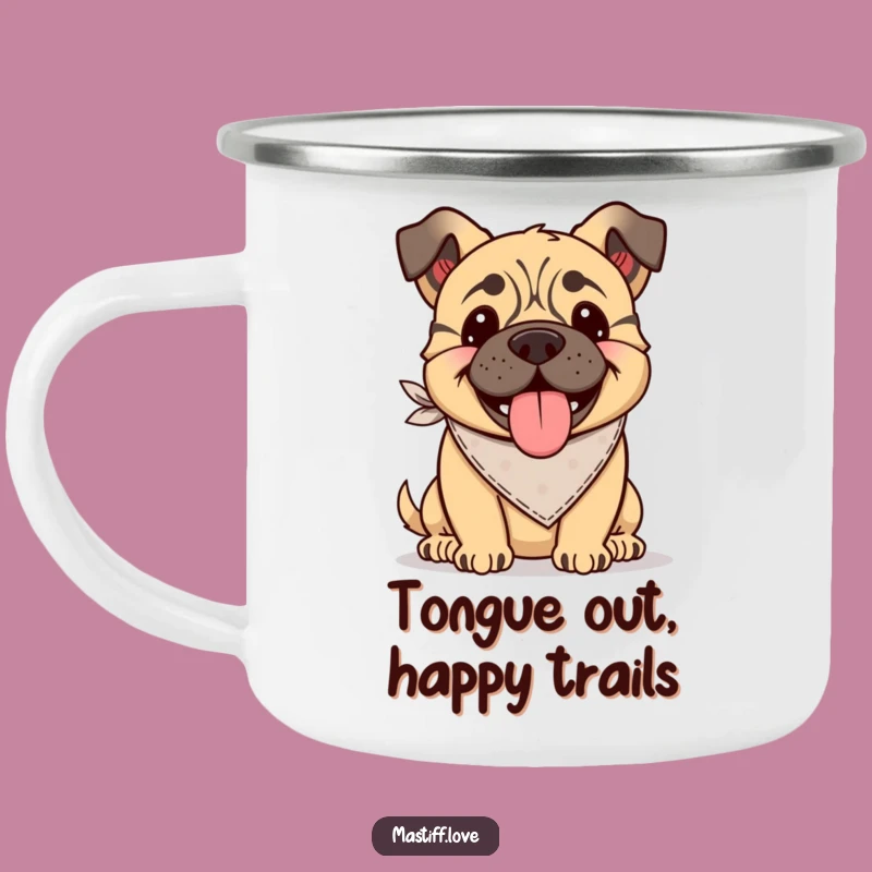 Funny Kawaii Mastiff Bandana Camping Mug: Tongue Lolling, Outdoor Fun