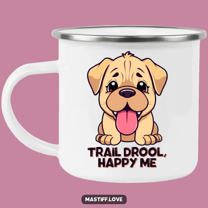 Funny Kawaii Mastiff Camping Mug: Happy Puppy Outdoors, Perfect Adventure Gift