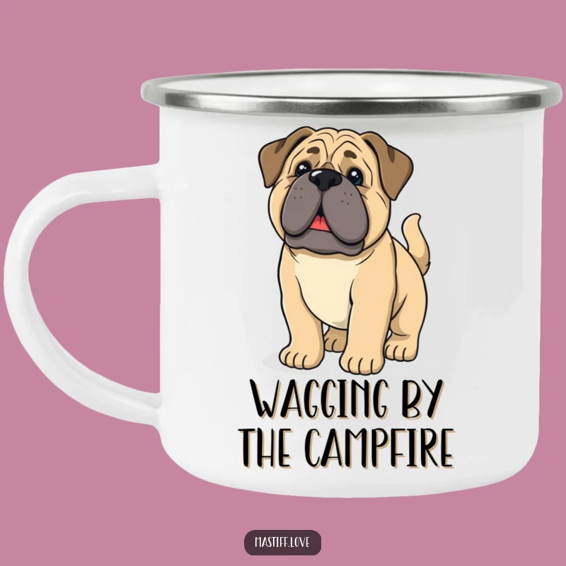 Funny Mastiff Pup Camping Mug - Droopy Ears, Wagging Tail - Trailside Companion