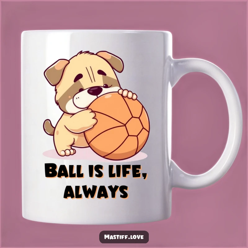 Funny Mastiff Mug: Playful Dog Nudging Ball, Perfect Gift for Dog Lovers