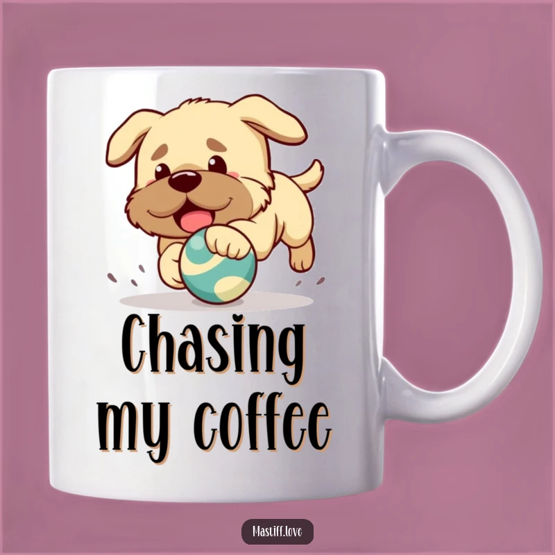 Funny Mastiff Mug: Kawaii Puppy Chasing Toy Fun, Perfect Dog Gift