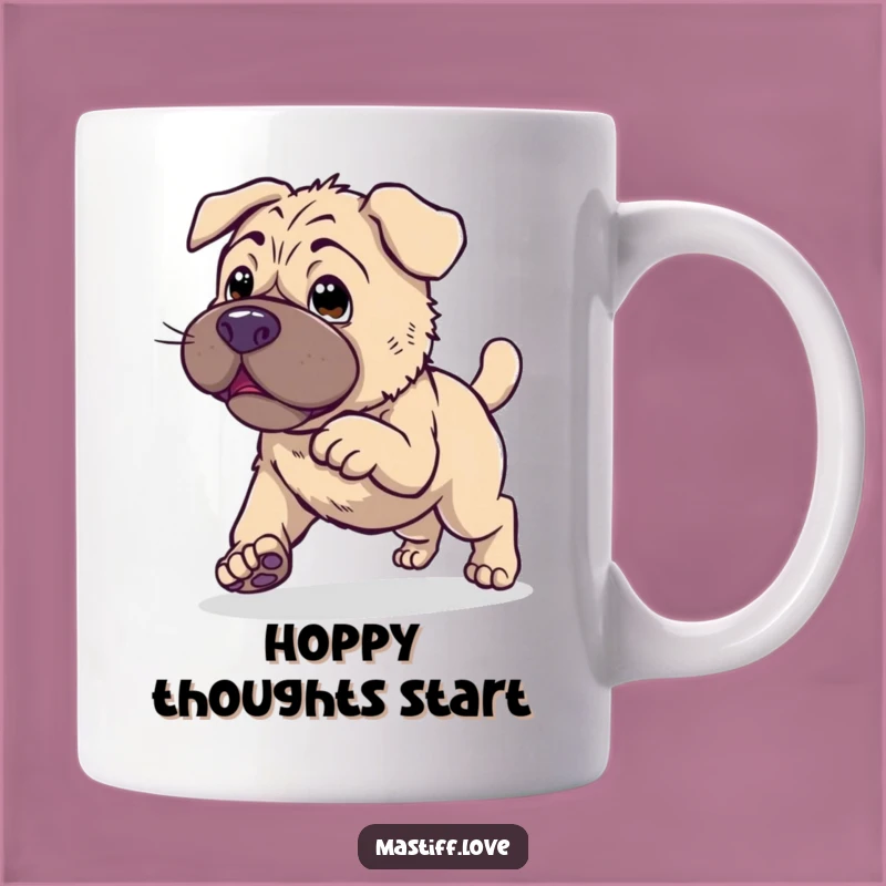 Clumsy Kawaii Mastiff Hop Mug: Endearing Dog Trying to Hop, Funny Gift Idea
