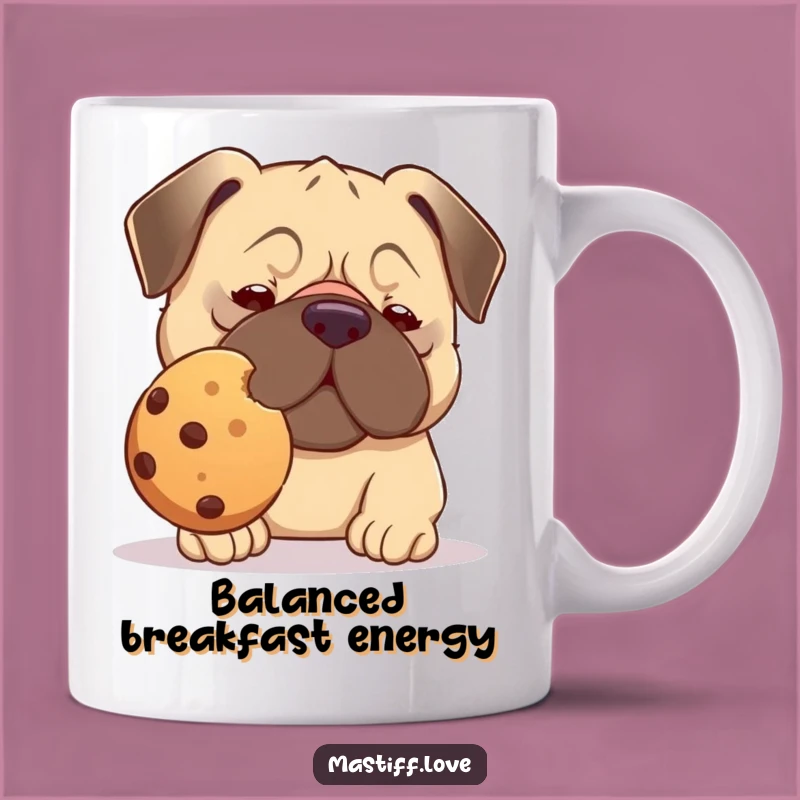 Funny Kawaii Mastiff Cookie Mug: Balancing Pup Treat, Perfect Humorous Gift