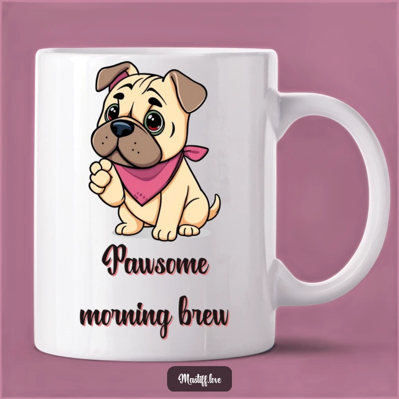 Funny Kawaii Mastiff Paw Mug: Bandana Pup Friend, Perfect Humorous Gift