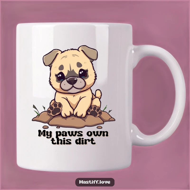 Funny Mastiff Digging Mug - Adorable Puppy Paw Prints Gift for Dog Lovers