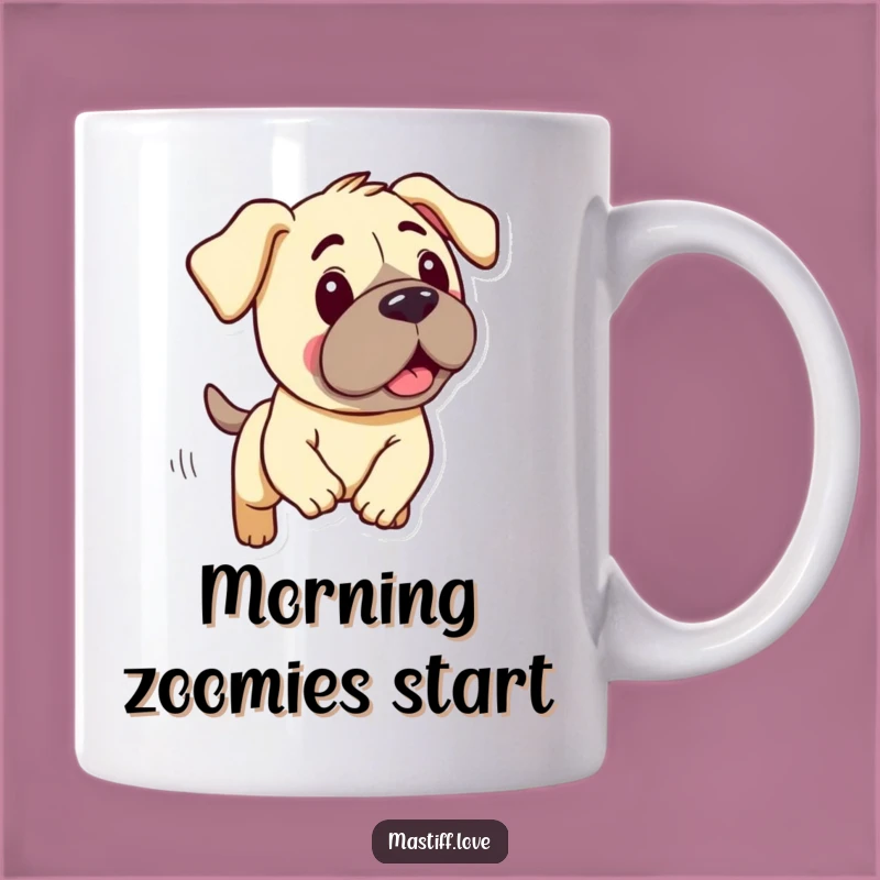 Funny Mastiff Mug: Kawaii Droopy-Eared Pup Chasing Fun, Gift Idea