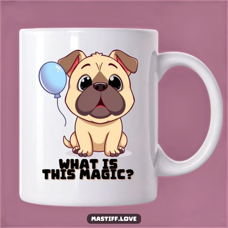 Funny Surprised Mastiff Mug - Innocent Dog Lover Gift with Floating Balloon!