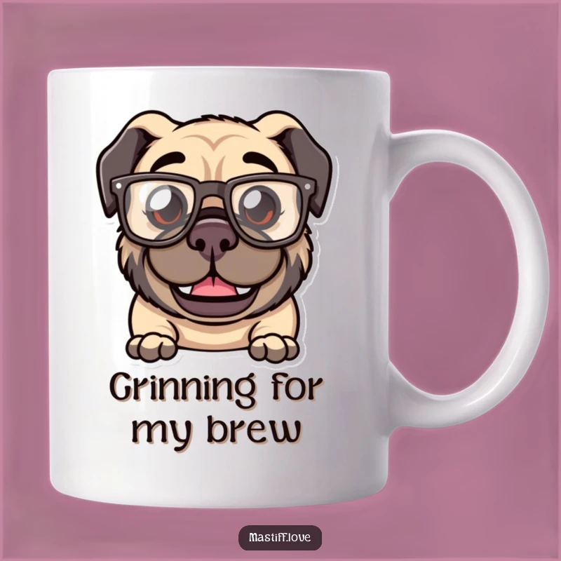 Funny Kawaii Mastiff Glasses Mug: Goofy Grin, Hilarious Dog Lover Gift