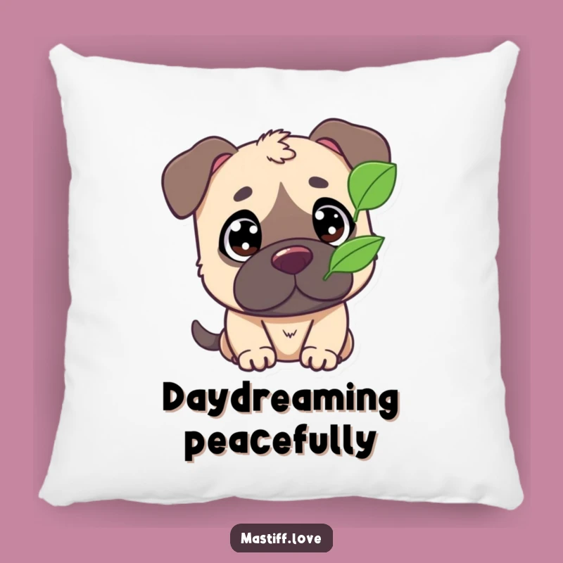 Funny Mastiff Pillow: Cute Wide-Eyed Leaf Watcher Cushion