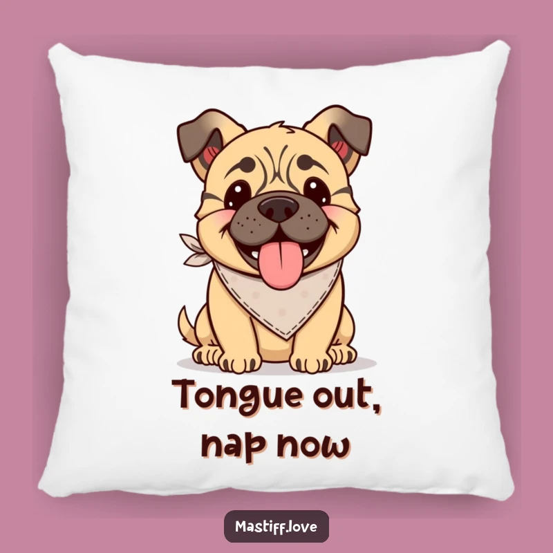 Funny Kawaii Mastiff Bandana Pillow: Tongue Lolling, Cozy Comfort