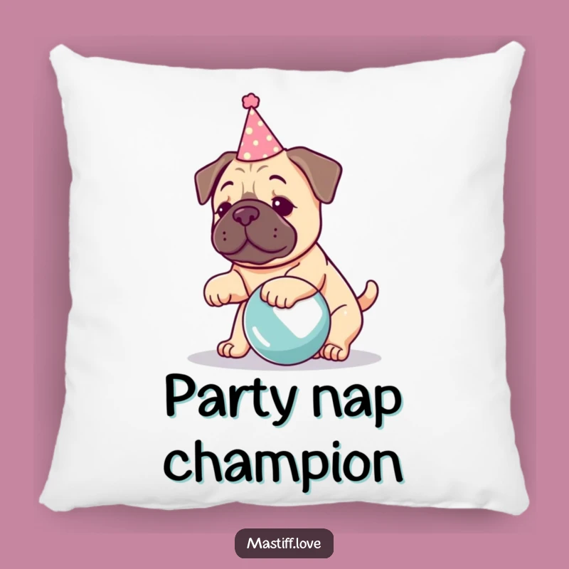 Funny Kawaii Mastiff Pillow: Party Pup Comfort, Cozy Humorous Decor
