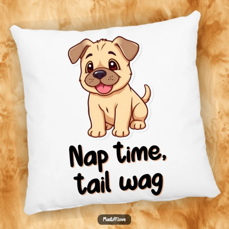 Funny Kawaii Mastiff Puppy Pillow: A soft, decorative pillow featuring a happy mastiff puppy with floppy ears and a wagging tail.