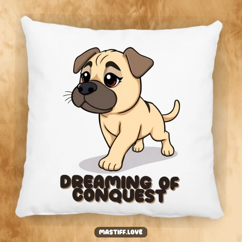 Funny Mastiff Pillow: A friendly dog comically chases its shadow, a perfect blend of humor and cozy comfort for any home.