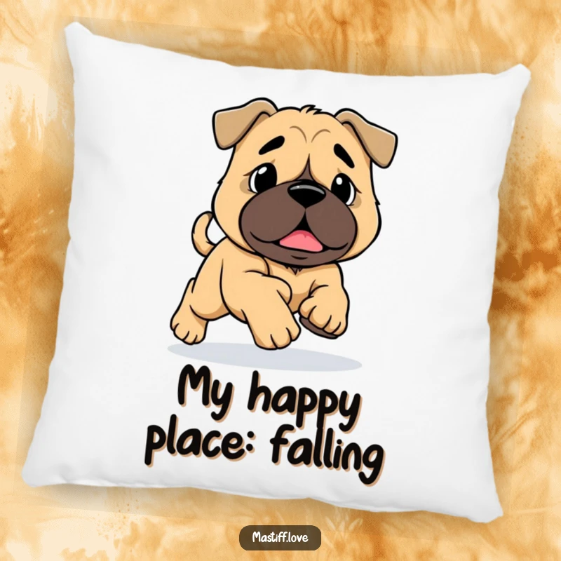 Funny Mastiff Tripping Pillow: A comical mastiff with large paws stumbles slightly while running, offering a humorous touch to any room.