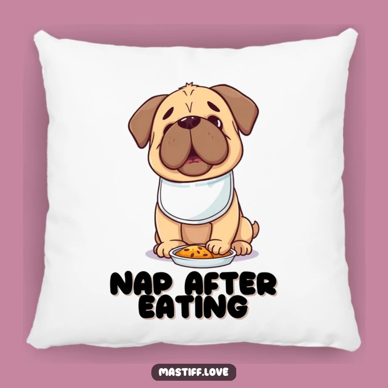 Hungry Kawaii Mastiff Pillow: Soft Tiny Bib Dog Eager for Food, Cozy Funny Gift