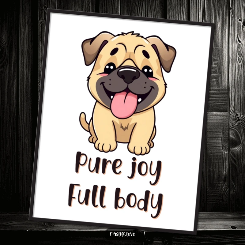 Funny Happy Mastiff Digital Art: A mastiff conveys immense joy with a full-body wag and lolling tongue, depicted in this digital artwork.