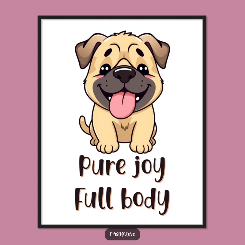 Funny Happy Mastiff Digital Art: Tongue Lolling Dog Wagging Print Gift