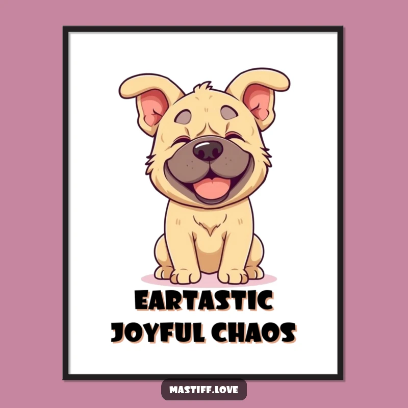Funny Kawaii Mastiff Digital Art Print: Floppy Ear Fun Decor, Instant Cute Gift