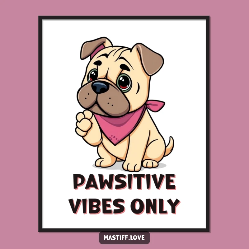 Funny Kawaii Mastiff Paw Digital Art: Bandana Pup, Instant Decor Gift