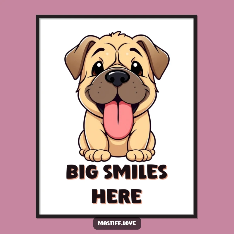 Funny Kawaii Mastiff Puppy Panting Digital Art - Instant Adorable Decor