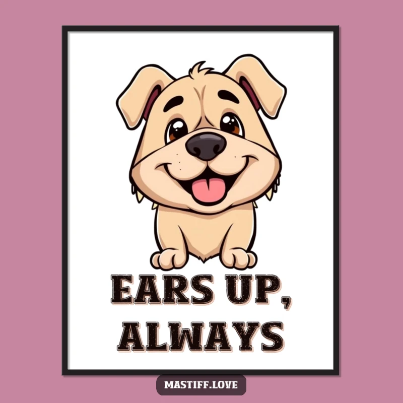 Funny Mastiff Digital Print: Instant Joy with Excited Ears Art