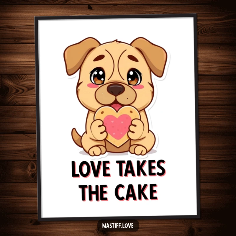 Funny Mastiff Digital Art Print: An adorable Mastiff dog with loving eyes proffers a heart cookie, a symbol of pure affection.