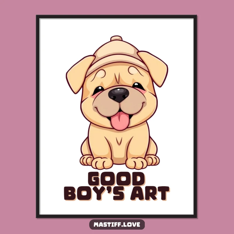 Funny Mastiff Puppy Hat Digital Art: Instant Joyful Decor Gift