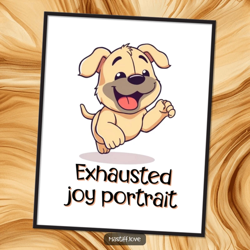 Funny Mastiff Digital Art Print featuring a joyful mastiff panting happily after a fun run, embodying pure canine delight.