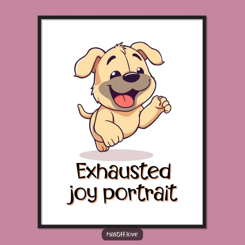 Funny Mastiff Running Digital Art Print - Happy Panting Dog Decor