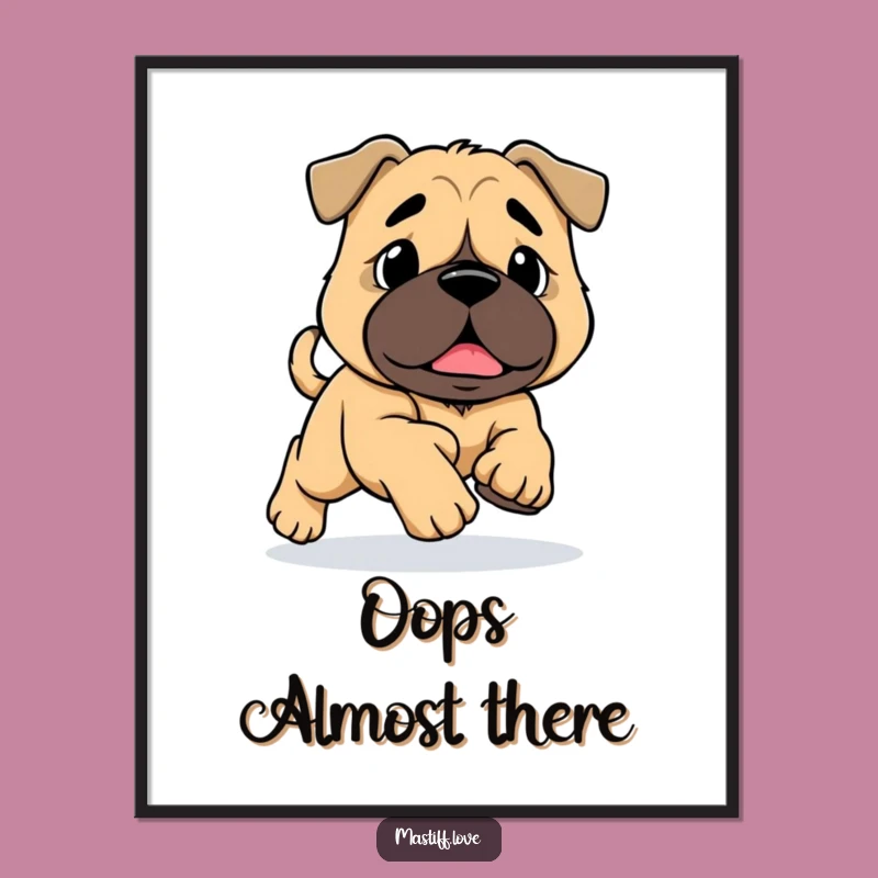 Funny Mastiff Tripping Digital Art: Quirky Big Paw Dog Running Print Gift