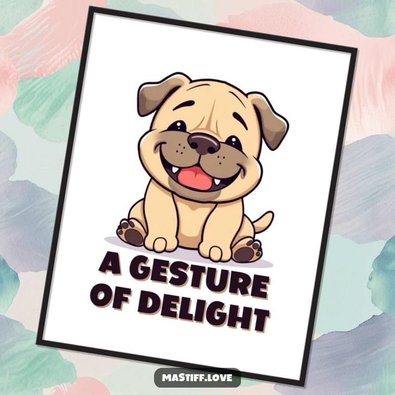 Funny Mastiff Digital Art Print: A dog with a broad grin performs a playful bow, embodying pure joy and invitation.