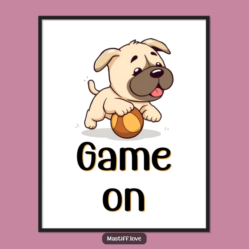 Funny Mastiff Puppy Ball Digital Art: Instant Download of Adorable Pup Play