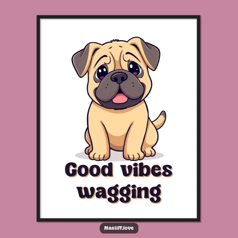 Funny Kawaii Mastiff Wagging Digital Art: Floppy Ear Pup, Instant Decor Gift