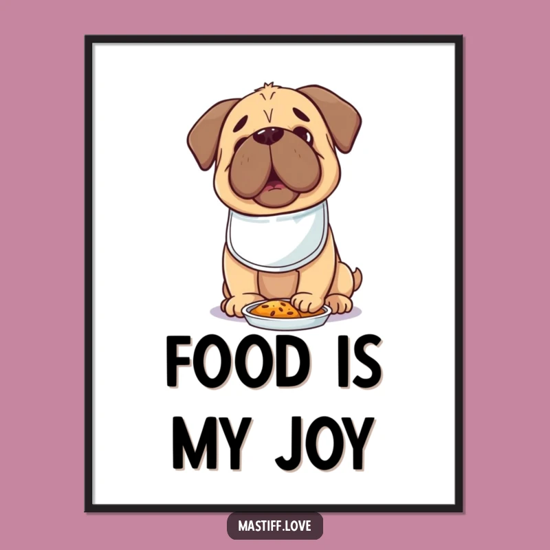 Hungry Kawaii Mastiff Digital Art: Tiny Bib Dog Eager for Food, Instant Cute Decor