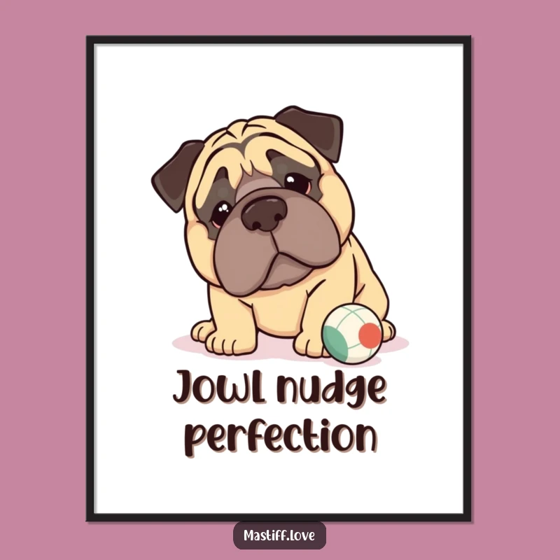 Funny Kawaii Mastiff Digital Art Print: Gentle Nudge Decor, Instant Cute Gift