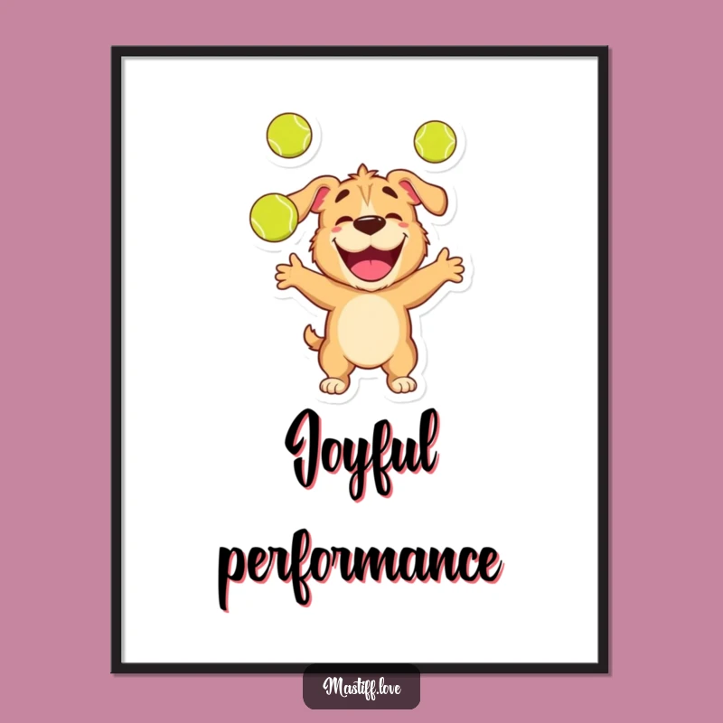 Funny Mastiff Digital Art: Juggling Tennis Ball Dog Print